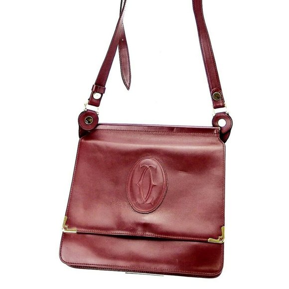 Cartier shoulder bag mast line Bordeaux leather Auth used T16550 - Picture 1 of 8
